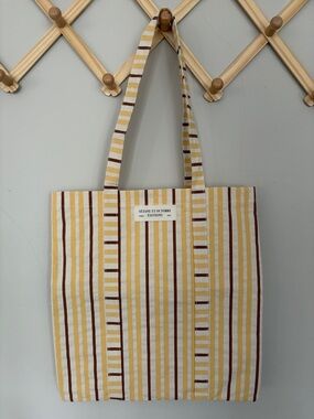 Sézane Yellow brown Striped Canvas Tote Bag